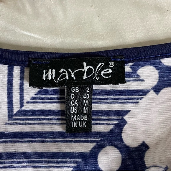 Marble Navy Geometric Patchwork Design Navy Shift Dress Lightweight Breezy Sz M - Picture 3 of 6